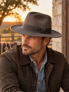 Silver Canyon 100% Wool Brown Wide Brim Fedora Outback Rancher Hat XL